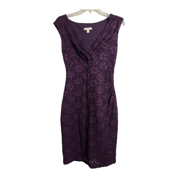 Purple Lace Cocktail Dress 4 Wiggle Holiday bodycon Hourglass Festive Plunging - Picture 1 of 9